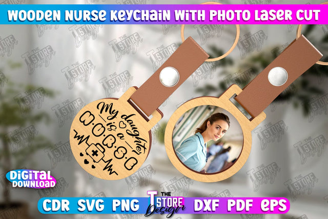 Nurse Keychain with Photo | Nursing Badge | Personalized Keychain | CNC File SVG The T Store Design 
