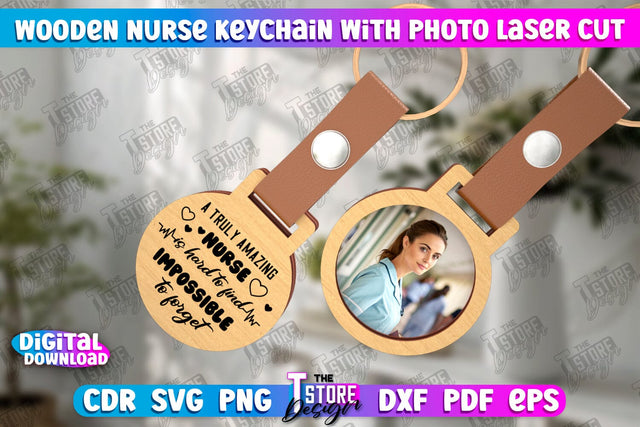 Nurse Keychain with Photo | Nursing Badge | Personalized Keychain | CNC File SVG The T Store Design 