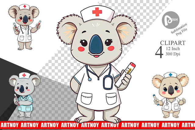 Nurse Koala Clipart Sublimation artnoy 