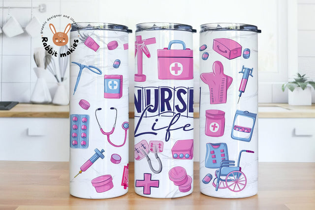 Nurse Life 20 oz Skinny Tumbler Wrap Sublimation Design, Nurse PNG, Nursing Digital Download pNG Sublimation Rabbitmakies 