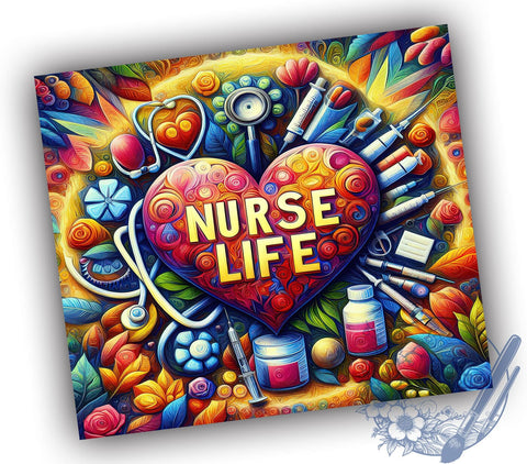 Nurse Life 20oz Skinny Tumbler, Nurse Tumbler Png, Straight & Tapered Tumbler Wrap, Instant Digital Download Sublimation ToriDesigns 