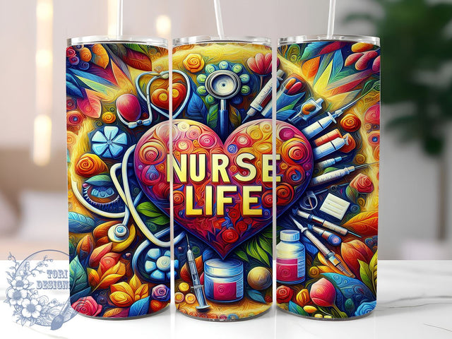 Nurse Life 20oz Skinny Tumbler, Nurse Tumbler Png, Straight & Tapered Tumbler Wrap, Instant Digital Download Sublimation ToriDesigns 
