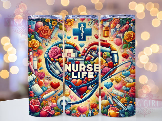 Nurse Life 20oz Tumbler Wrap Sublimation Design, Straight Tapered Tumbler Wrap, Nurse Tumbler Png, Instant Digital Download Sublimation SvggirlplusArt 