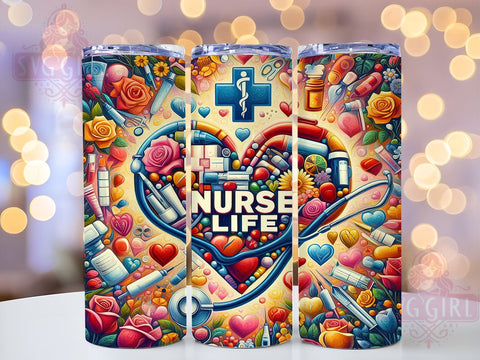 Nurse Life 20oz Tumbler Wrap Sublimation Design, Straight Tapered Tumbler Wrap, Nurse Tumbler Png, Instant Digital Download Sublimation SvggirlplusArt 