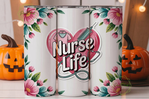 Nurse Life Floral 20oz Tumbler Wrap Sublimation PixelChick 