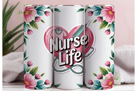 Nurse Life Floral 20oz Tumbler Wrap Sublimation PixelChick 