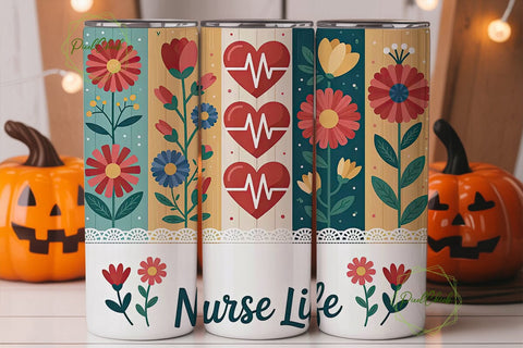 Nurse Life Floral 20oz Tumbler Wrap Sublimation PixelChick 