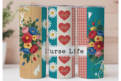 Nurse Life Floral 20oz Tumbler Wrap Sublimation PixelChick 