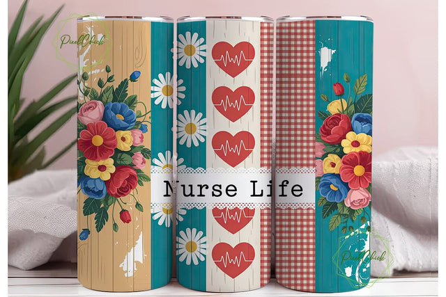 Nurse Life Floral 20oz Tumbler Wrap Sublimation PixelChick 