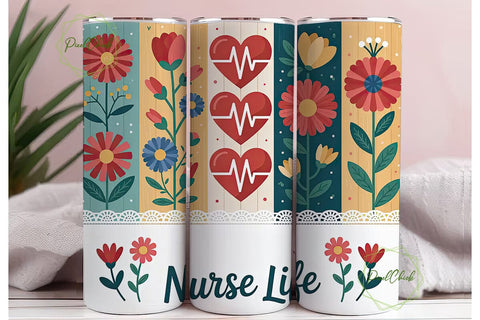 Nurse Life Floral 20oz Tumbler Wrap Sublimation PixelChick 
