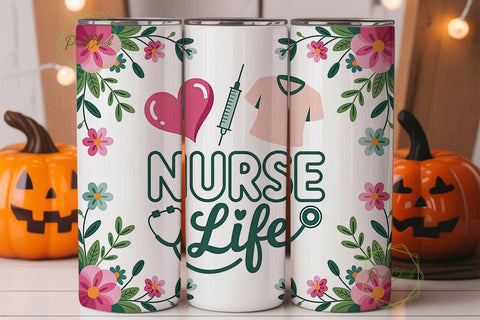 Nurse Life Floral 20oz Tumbler Wrap Sublimation PixelChick 