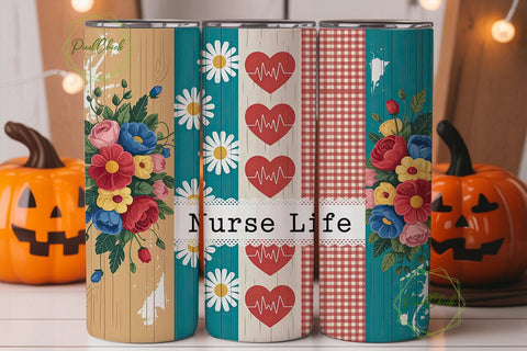 Nurse Life Floral 20oz Tumbler Wrap Sublimation PixelChick 