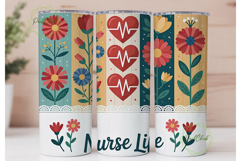 Nurse Life Floral 20oz Tumbler Wrap Sublimation PixelChick 