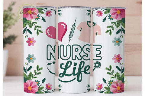 Nurse Life Floral 20oz Tumbler Wrap Sublimation PixelChick 