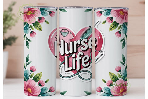 Nurse Life Floral 20oz Tumbler Wrap Sublimation PixelChick 