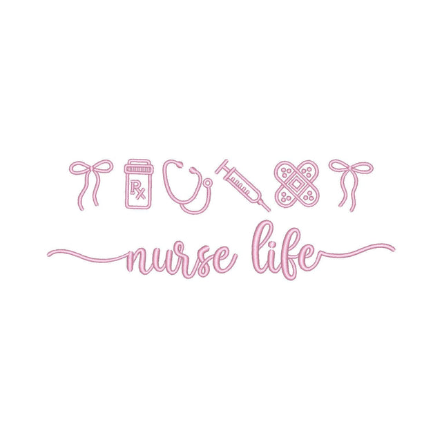 Nurse Life Script with Pink Medical Icons Machine Embroidery Design, 4 sizes, Instant Download Embroidery/Applique DESIGNS Nino Nadaraia 