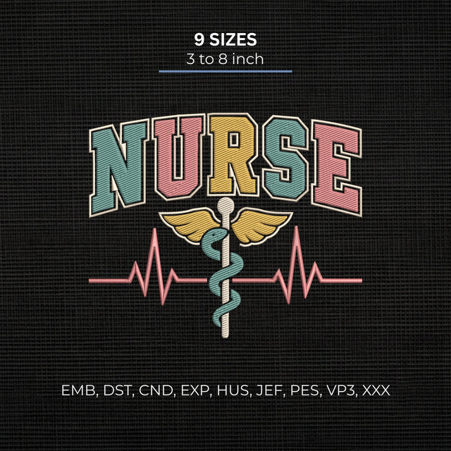 Nurse Medical Symbol Embroidery Design – Caduceus Heartbeat Healthcare Machine Embroidery File Embroidery/Applique DESIGNS PatternFeed8 