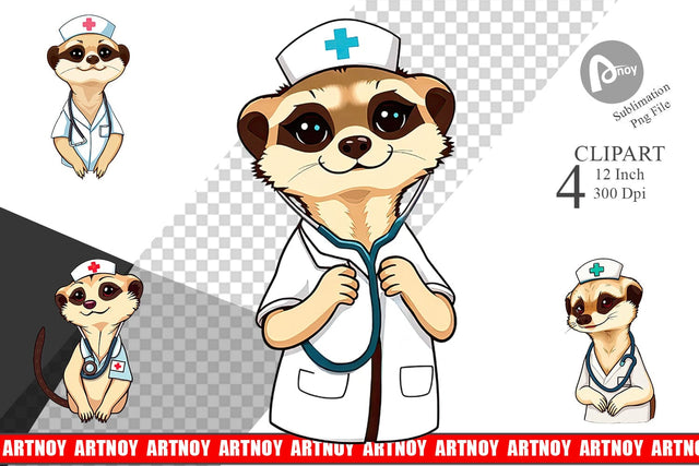 Nurse Meerkat Clipart Sublimation artnoy 