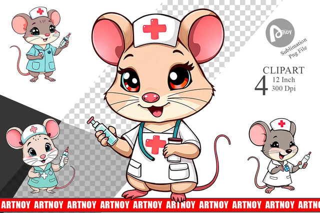 Nurse Mouse Clipart Sublimation artnoy 