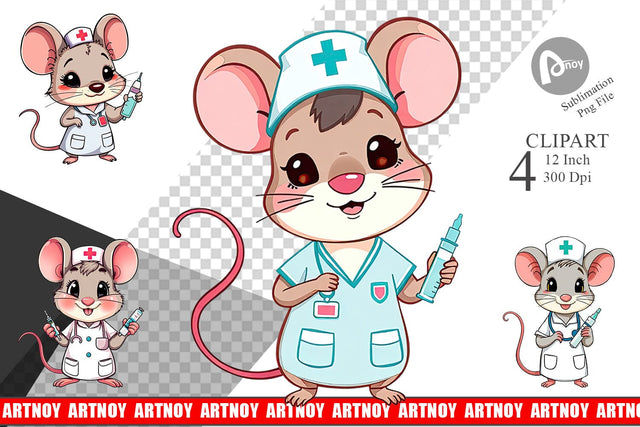 Nurse Mouse Clipart Sublimation artnoy 
