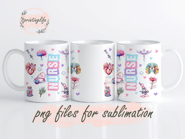 Nurse Mug Sublimation, Watercolor Pastel Design, Instant Digital Download 11oz Sublimation PrintingLife 