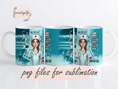 Nurse Mug Wrap Design, Instant Digital Design Download Mug Wrap Design, Mug Design PNG Sublimation PrintingLife 