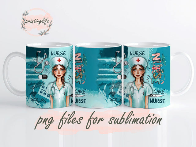 Nurse Mug Wrap Design, Instant Digital Design Download Mug Wrap Design, Mug Design PNG Sublimation PrintingLife 