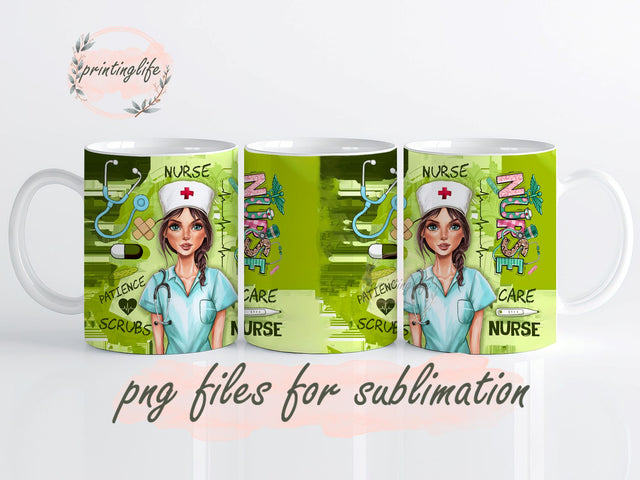 Nurse Mug Wrap Design, Instant Digital Design Download Mug Wrap Design, Mug Design PNG Sublimation PrintingLife 