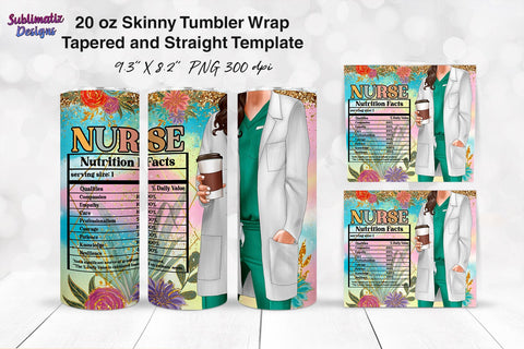 Nurse Nutrition Facts Tumbler Wrap Green | Nurse's Day Tumbler Wrap Sublimation Design Sublimation Sublimatiz Designs 
