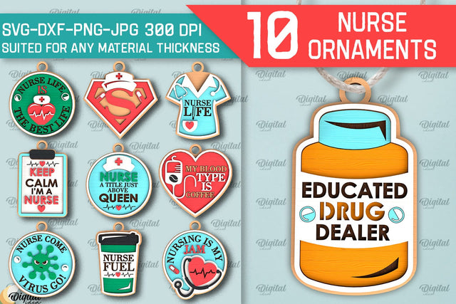 Nurse Ornaments Laser Cut Bundle. Wooden Ornaments SVG SVG Evgenyia Guschina 
