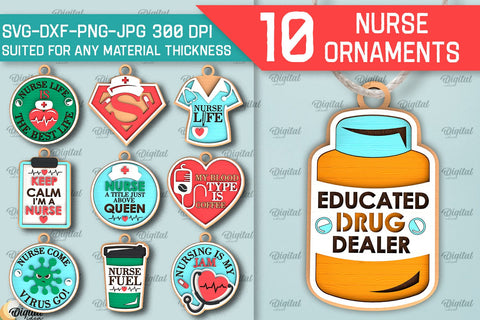 Nurse Ornaments Laser Cut Bundle. Wooden Ornaments SVG SVG Evgenyia Guschina 