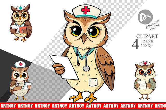 Nurse Owl Clipart Sublimation artnoy 