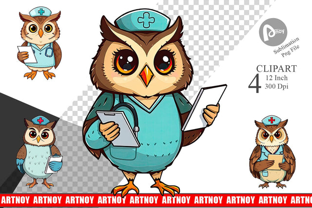 Nurse Owl Clipart Sublimation artnoy 