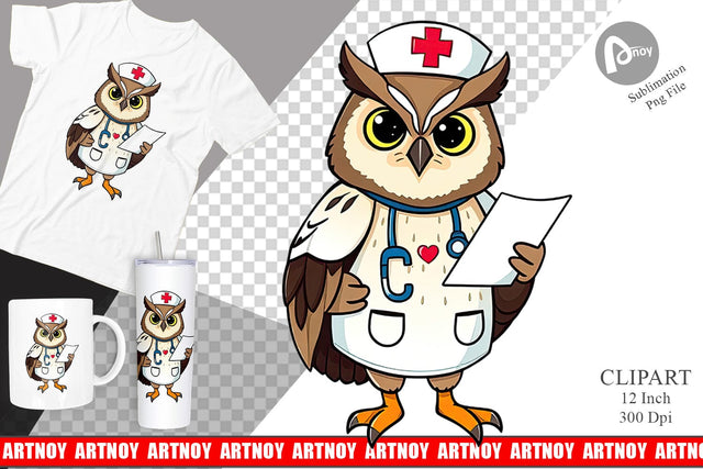 Nurse Owl Clipart Sublimation artnoy 