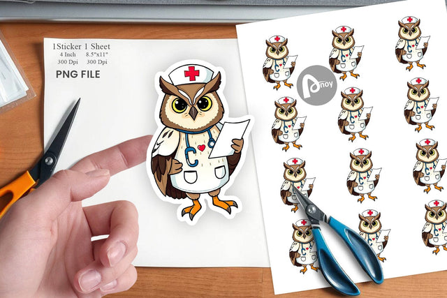 Nurse Owl Sticker Sublimation artnoy 