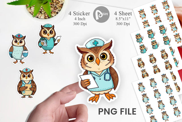 Nurse Owl Sticker Vol 2 Sublimation artnoy 