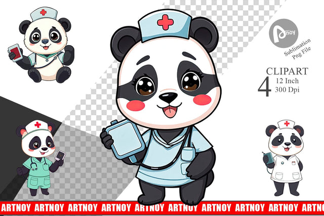Nurse Panda Clipart Sublimation artnoy 