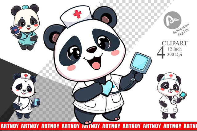 Nurse Panda Clipart Sublimation artnoy 