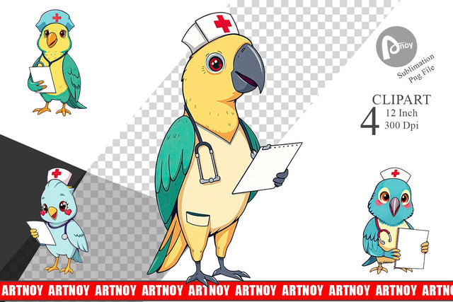 Nurse Parrot Clipart Sublimation artnoy 