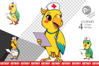 Nurse Parrot Clipart Sublimation artnoy 