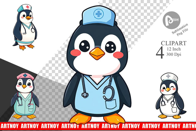Nurse Penguin Clipart Sublimation artnoy 