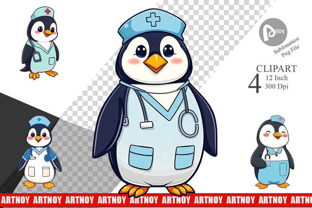 Nurse Penguin Clipart Sublimation artnoy 