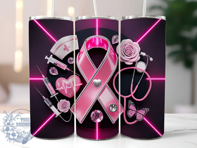Nurse Pink Ribbon Halloween 20oz Tumbler, Pink Ribbon, Nurse Tumbler, Medical Halloween, Survivor Support, Sublimation Wrap, 20Oz Tumbler Sublimation ToriDesigns 