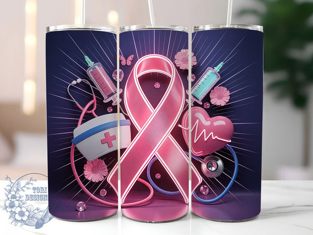 Nurse Pink Ribbon Halloween 20oz Tumbler, Pink Ribbon, Nurse Tumbler, Medical Halloween, Survivor Support, Sublimation Wrap, 20Oz Tumbler Sublimation ToriDesigns 