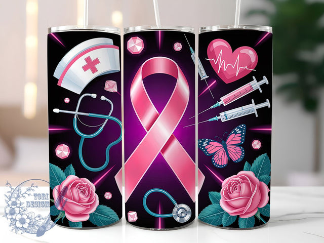 Nurse Pink Ribbon Halloween 20oz Tumbler, Pink Ribbon, Nurse Tumbler, Medical Halloween, Survivor Support, Sublimation Wrap, 20Oz Tumbler Sublimation ToriDesigns 