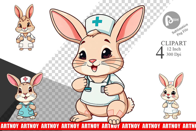 Nurse Rabbit Clipart Sublimation artnoy 