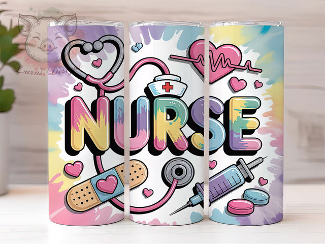 Nurse Rainbow Bold Letters 20oz Tumbler, Rainbow Tie-Dye, 3D Block Letters, Healthcare Theme, Bold Typography, 20oz Tumbler Wrap, Sublimation PNG Sublimation Lara' s Designs 