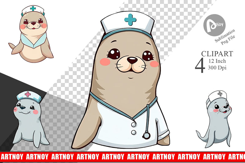 Nurse Seal Clipart Sublimation artnoy 