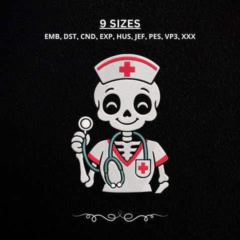 Nurse Skeleton Embroidery Design – Cute Skeleton Nurse Stethoscope Medical Machine Embroidery File Embroidery/Applique DESIGNS PatternFeed8 