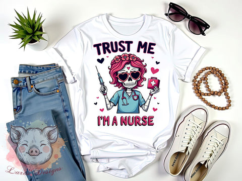 Nurse Skeleton, Trust Me I'm a Nurse, Nurse PNG, Sublimation Design, Digital Download, Medical Humor, Halloween Nurse, Healthcare Art Sublimation Lara' s Designs 